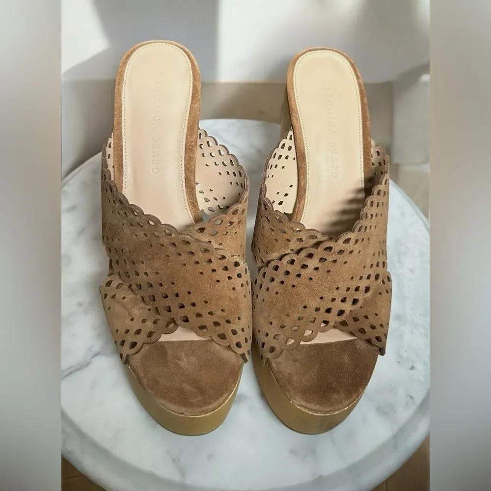 Veronica Beard Brown Suede Platform Mules
